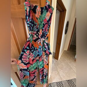 Vibrant Leaf Print Pant Romper